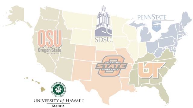 OSU: Oregon State University, SDSU, Penn State, Oklahoma State University, University of Tenesse, University of Hawaii at Manoa