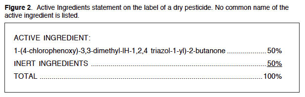 Figure 2. Active Ingredients statement on the label of a dry pesticide. No common name of the active ingredient is listed.
