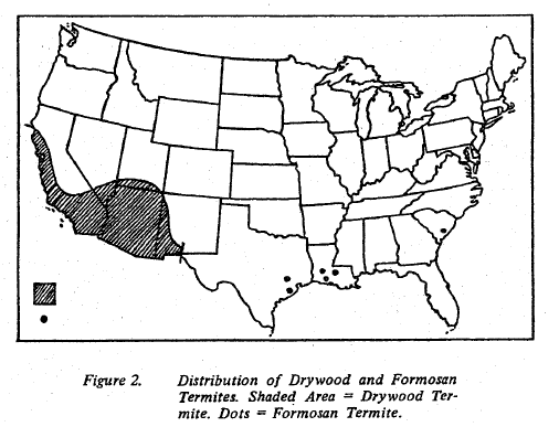 Fig 2. Distribution of Drywood and Formosan Termites. 
