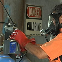Chlorine gas toxic signage.